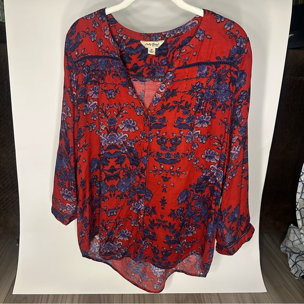 Lucky Brand Red and Purple Floral Blouse